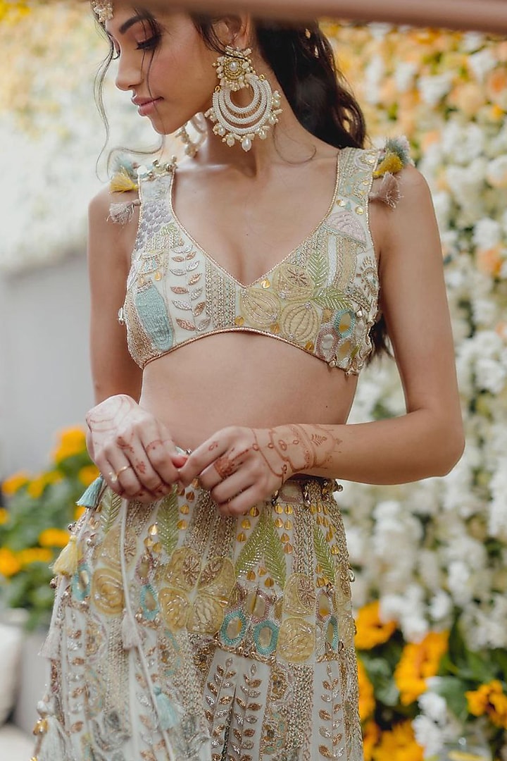 Off-White Georgette Embroidered Bridal Sharara Set by Payal Singhal at Pernia's Pop Up Shop