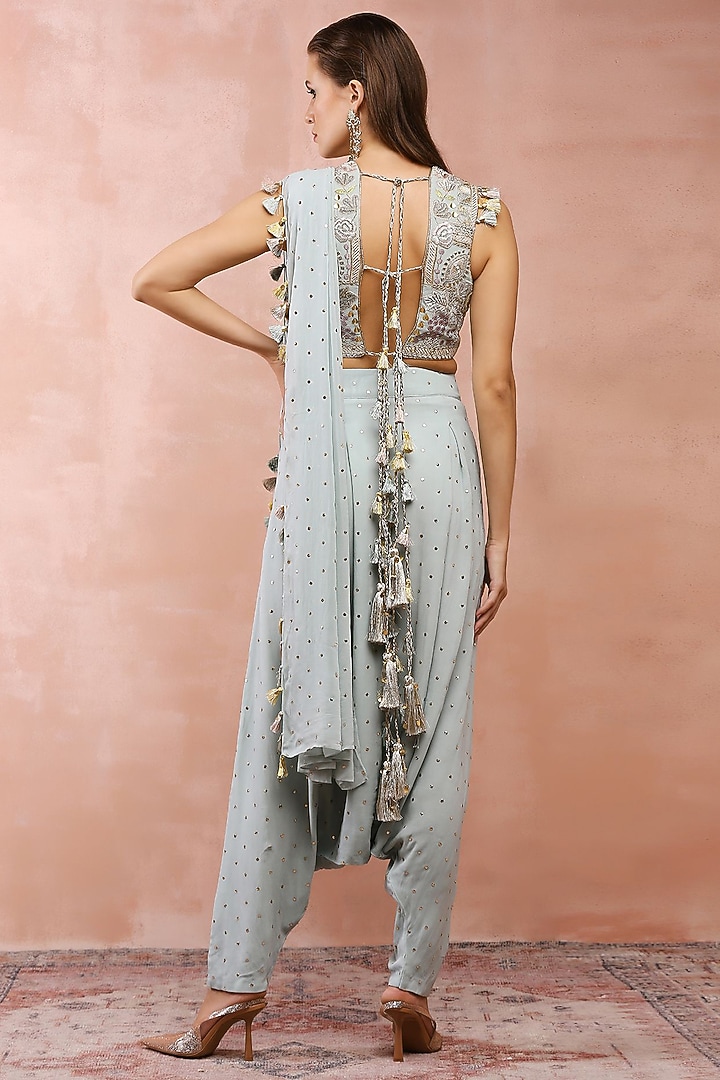 Powder Blue Georgette Pant Wedding Saree Set by Payal Singhal at Pernia's Pop Up Shop