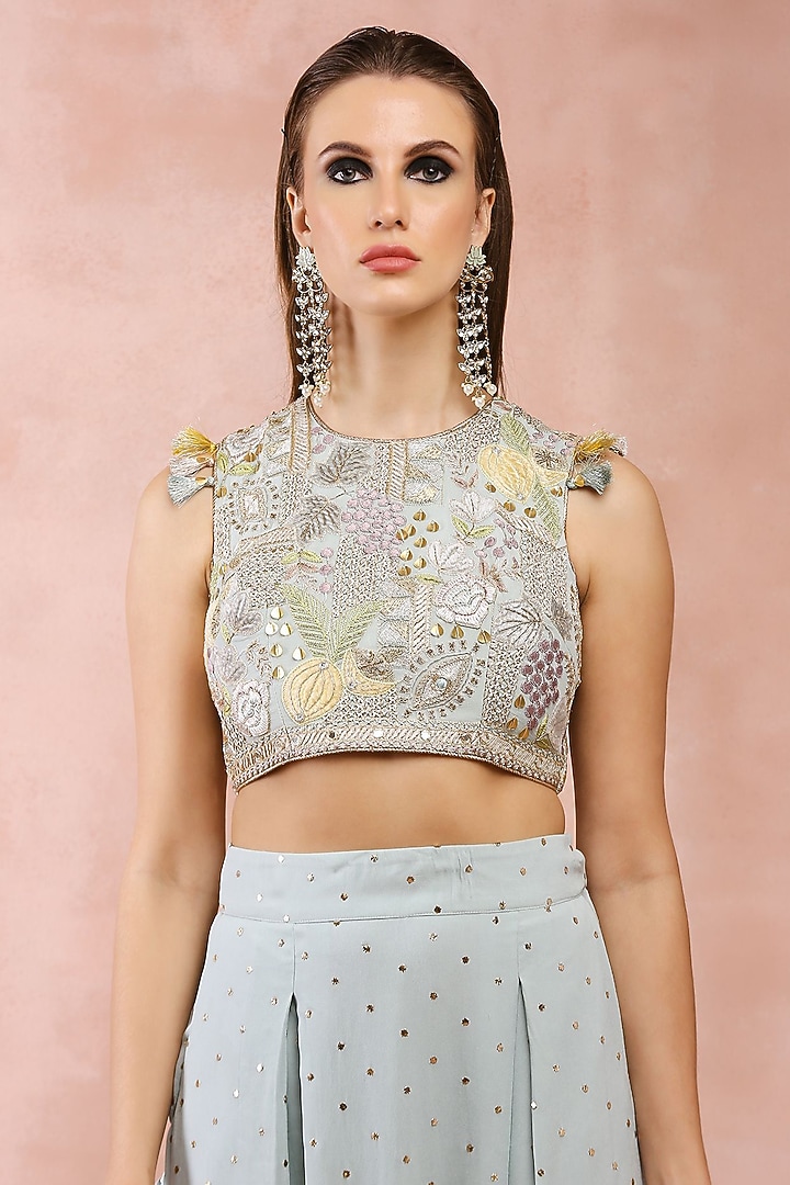 Powder Blue Georgette Pant Wedding Saree Set by Payal Singhal at Pernia's Pop Up Shop