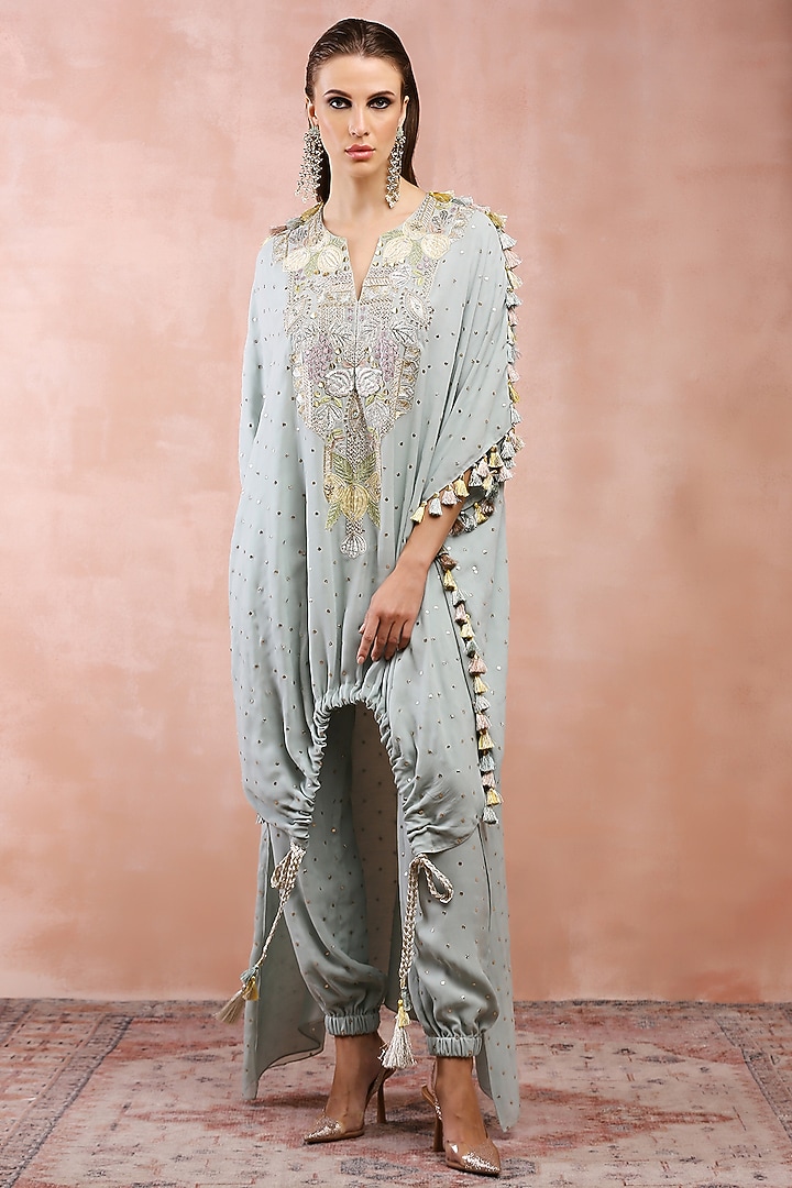 Powder Blue Georgette Embroidered Kaftan Set by Payal Singhal at Pernia's Pop Up Shop