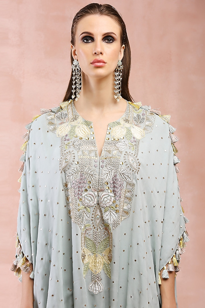 Powder Blue Georgette Embroidered Kaftan Set by Payal Singhal at Pernia's Pop Up Shop