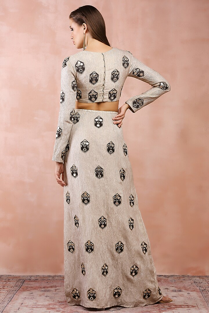 Dull Gold Crushed Tissue Embroidered Skirt Set by Payal Singhal at Pernia's Pop Up Shop