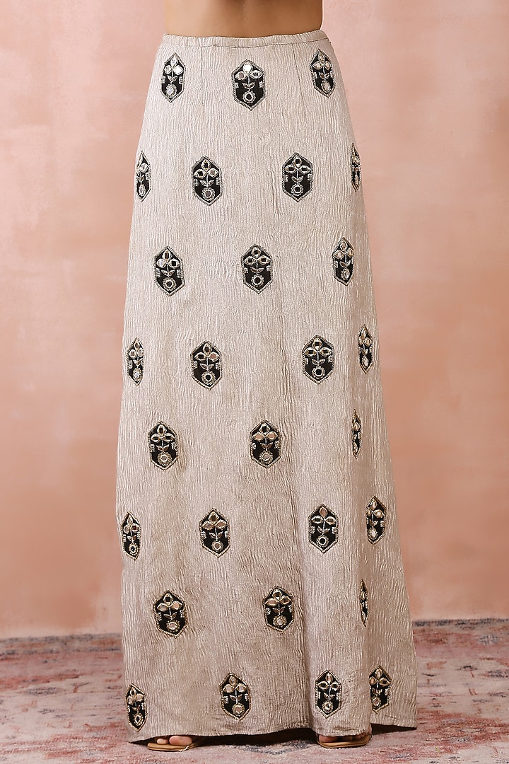 Dull Gold Crushed Tissue Embroidered Skirt Set by Payal Singhal at Pernia's Pop Up Shop