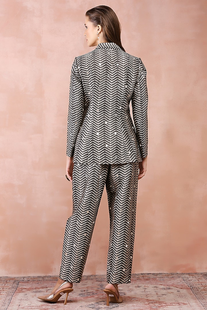 Black Brocade Embroidered Blazer Set by Payal Singhal at Pernia's Pop Up Shop