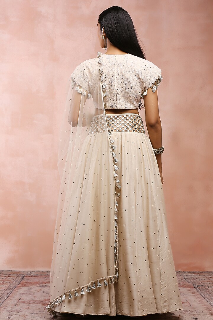 Cream Munga Silk Embroidered Wedding Lehenga Set by Payal Singhal at Pernia's Pop Up Shop