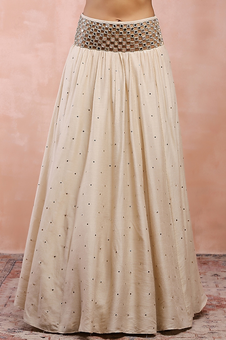 Cream Munga Silk Embroidered Wedding Lehenga Set by Payal Singhal at Pernia's Pop Up Shop
