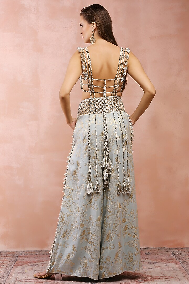 Powder Blue Banarasi Silk Palazzo Pant Set by Payal Singhal at Pernia's Pop Up Shop