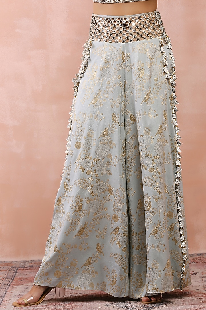 Powder Blue Banarasi Silk Palazzo Pant Set by Payal Singhal at Pernia's Pop Up Shop