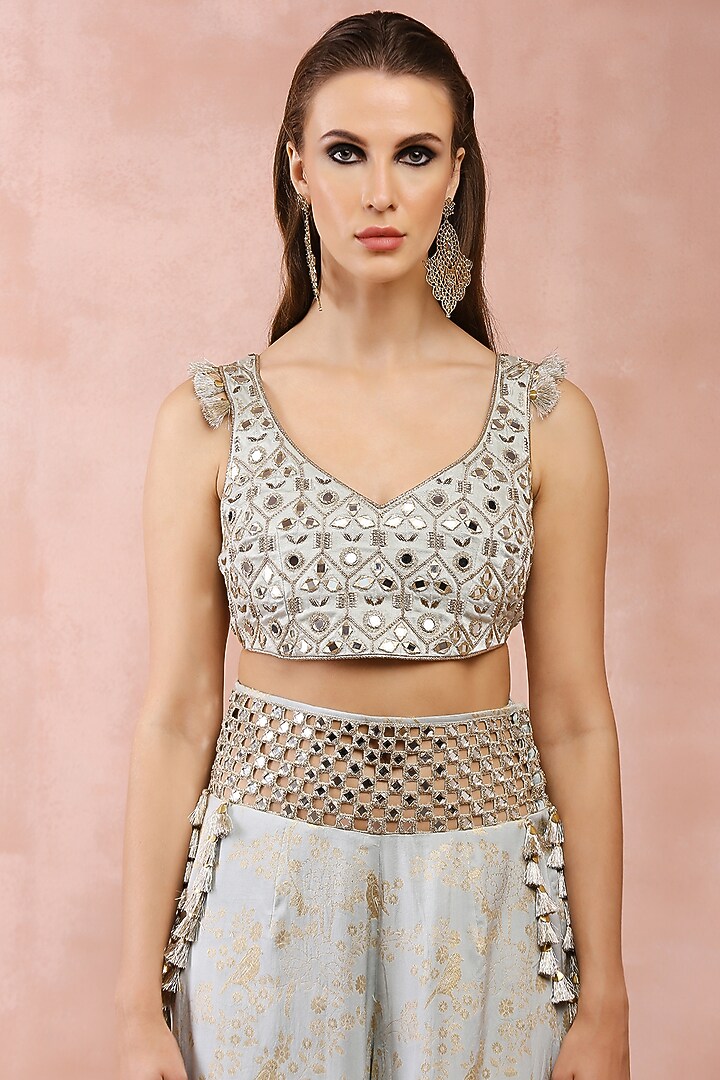 Powder Blue Banarasi Silk Palazzo Pant Set by Payal Singhal at Pernia's Pop Up Shop