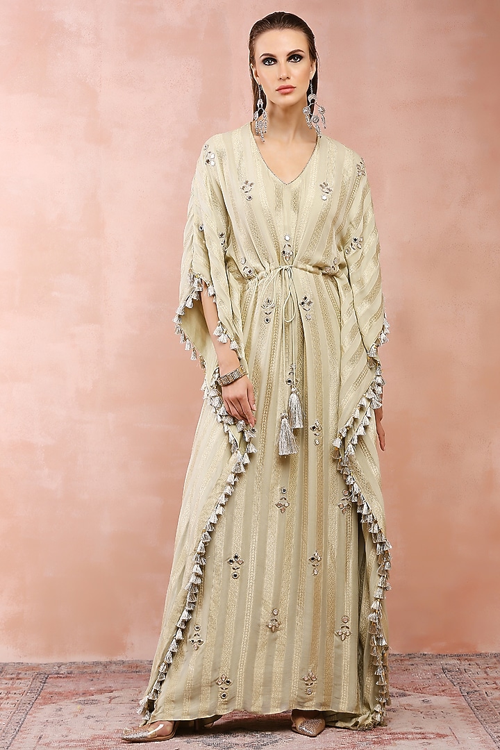 Mint Banarasi Georgette Embroidered Kaftan by Payal Singhal at Pernia's Pop Up Shop