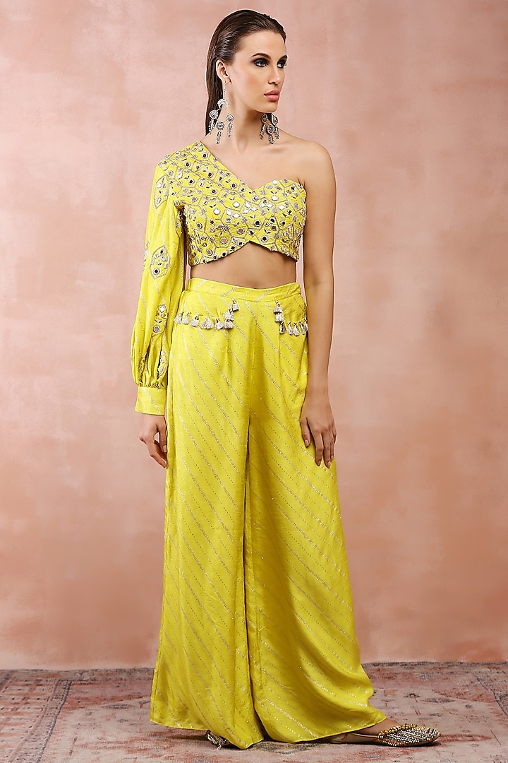 Lime Dola Silk Palazzo Pant Set by Payal Singhal at Pernia's Pop Up Shop