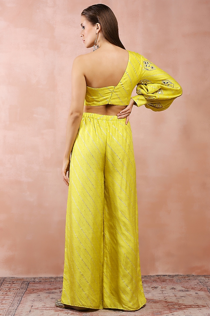 Lime Dola Silk Palazzo Pant Set by Payal Singhal at Pernia's Pop Up Shop