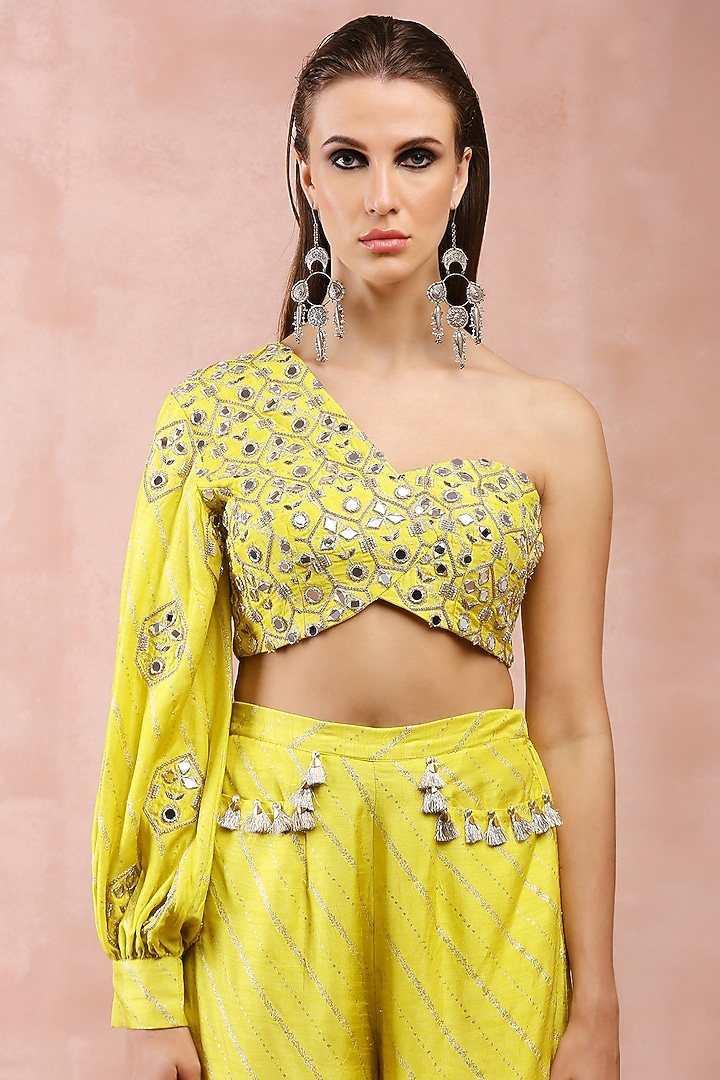 Lime Dola Silk Palazzo Pant Set by Payal Singhal at Pernia's Pop Up Shop