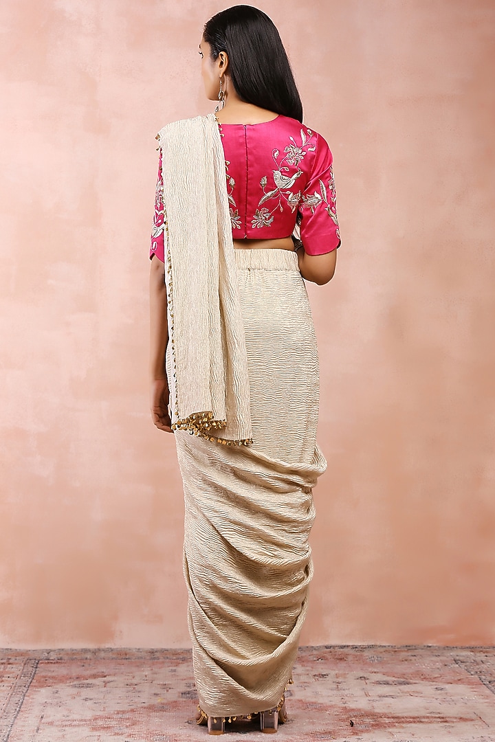 Silver Organza Crushed Tissue Reception Saree Set by Payal Singhal at Pernia's Pop Up Shop
