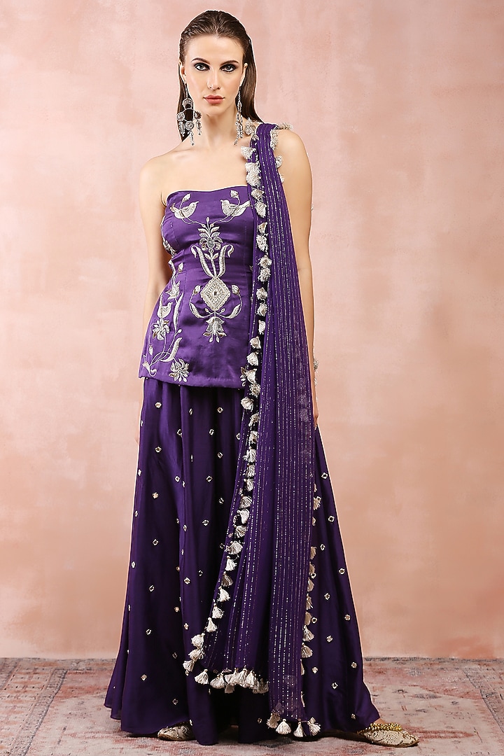 Purple Silk Mul Wedding Sharara Set by Payal Singhal at Pernia's Pop Up Shop