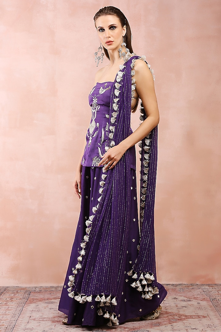Purple Silk Mul Wedding Sharara Set by Payal Singhal at Pernia's Pop Up Shop