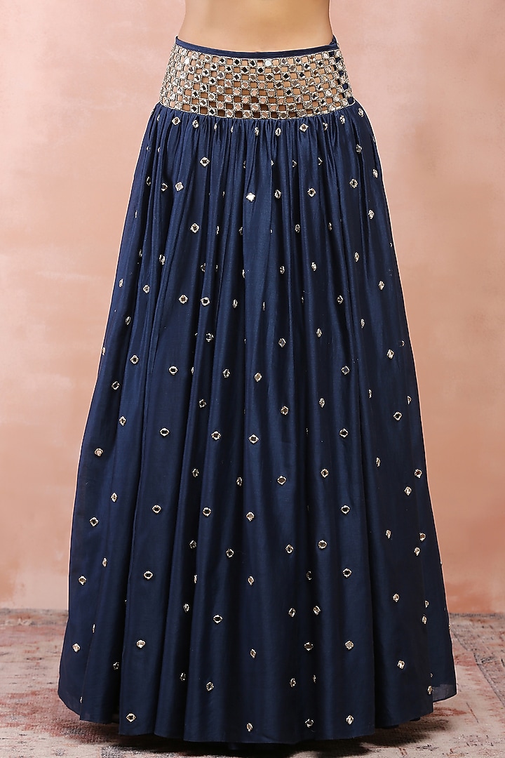 Navy Silk Mul Embroidered Wedding Lehenga Set by Payal Singhal at Pernia's Pop Up Shop