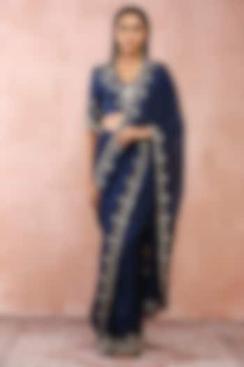 Navy Organza Pre-Stitched Saree Set by Payal Singhal