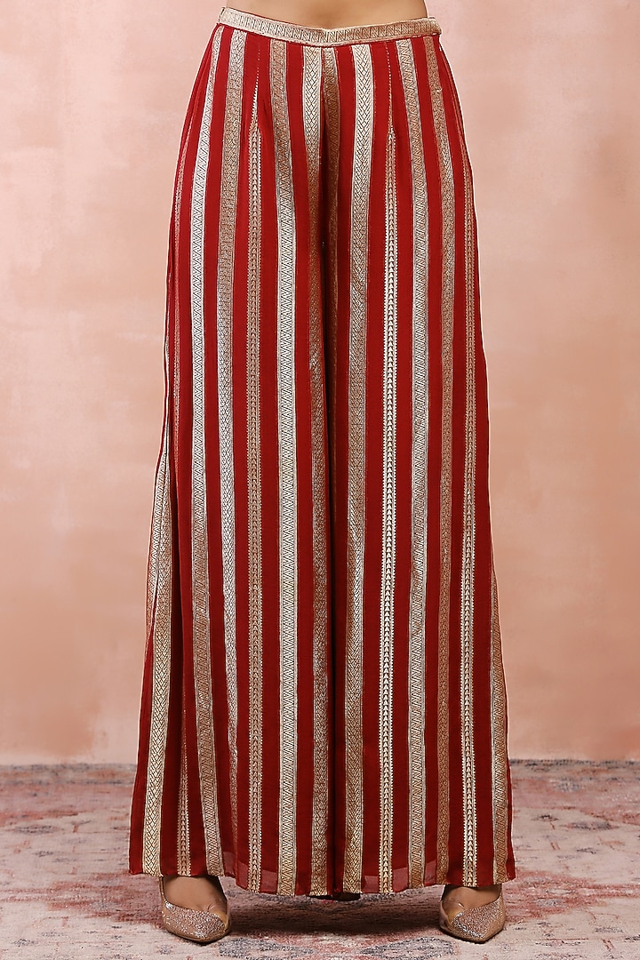 Maroon Satin & Organza Embroidered Bridal Anarkali Set by Payal Singhal at Pernia's Pop Up Shop