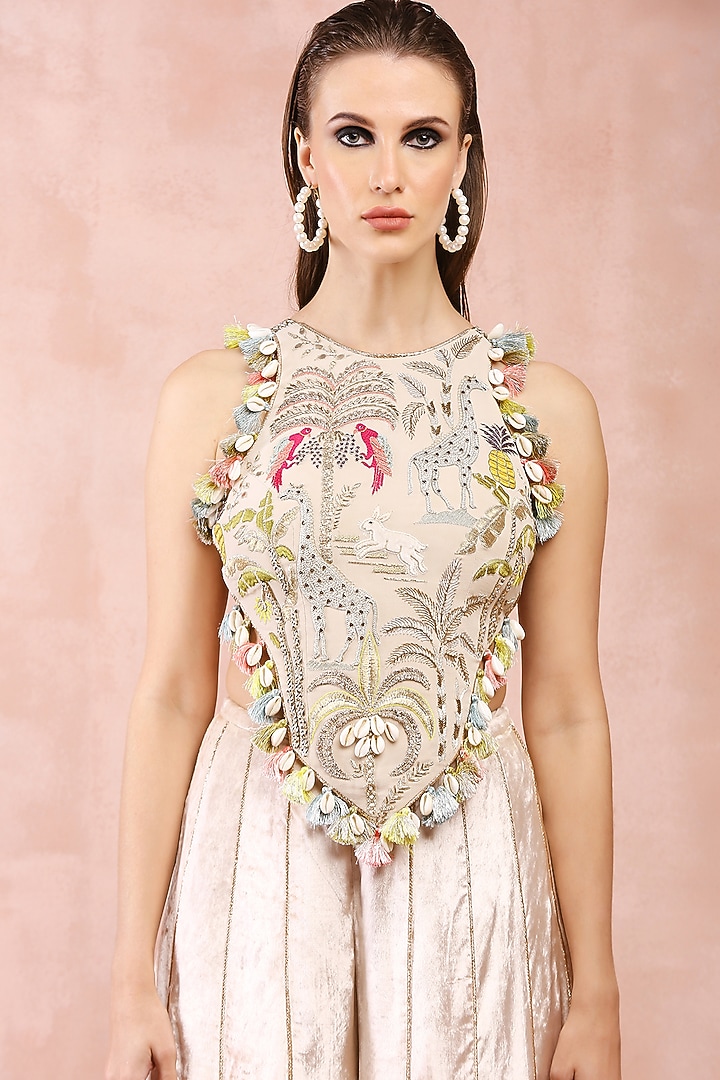 Ivory Velvet Wedding Sharara Set by Payal Singhal at Pernia's Pop Up Shop
