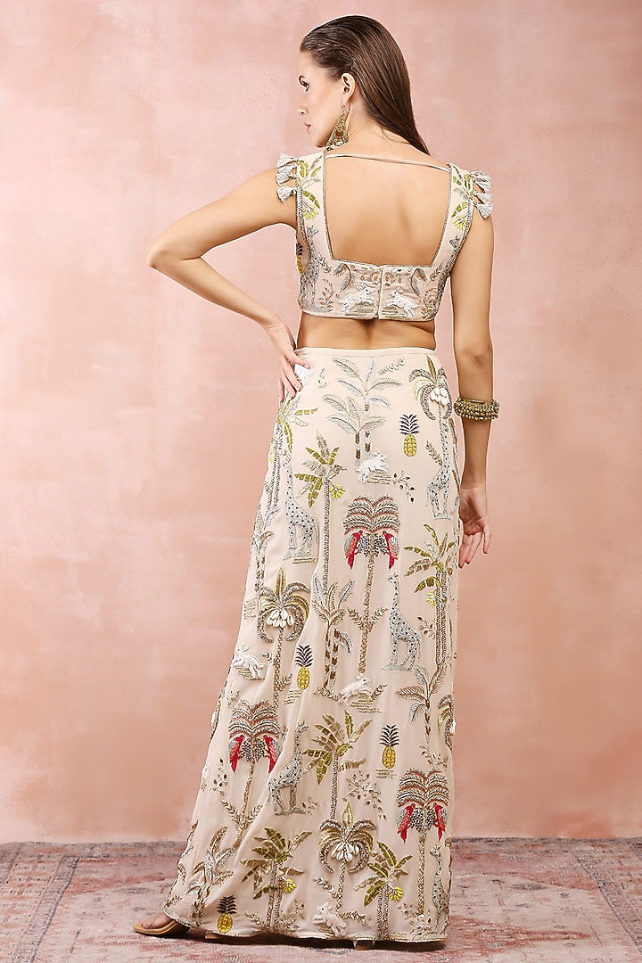 Ivory Georgette Embroidered Skirt Set by Payal Singhal at Pernia's Pop Up Shop