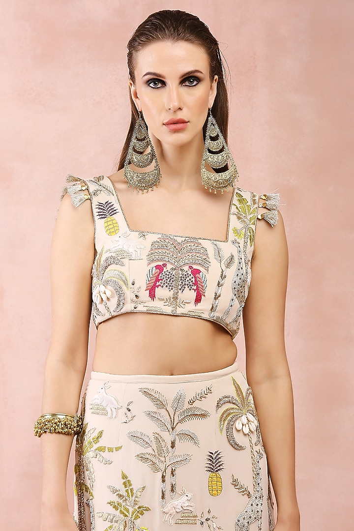 Ivory Georgette Embroidered Skirt Set by Payal Singhal at Pernia's Pop Up Shop
