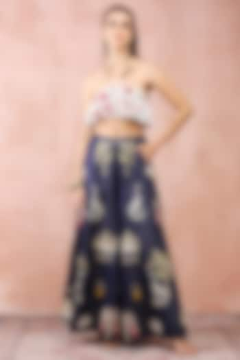 Blue Denim Embroidered Wide-Legged Pant Set by Payal Singhal at Pernia's Pop Up Shop