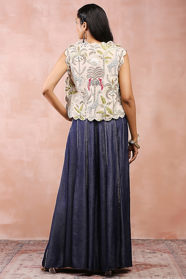 Blue Denim Embroidered Bridal Sharara Set by Payal Singhal at Pernia's Pop Up Shop
