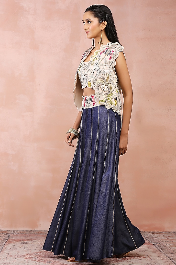 Blue Denim Embroidered Bridal Sharara Set by Payal Singhal at Pernia's Pop Up Shop
