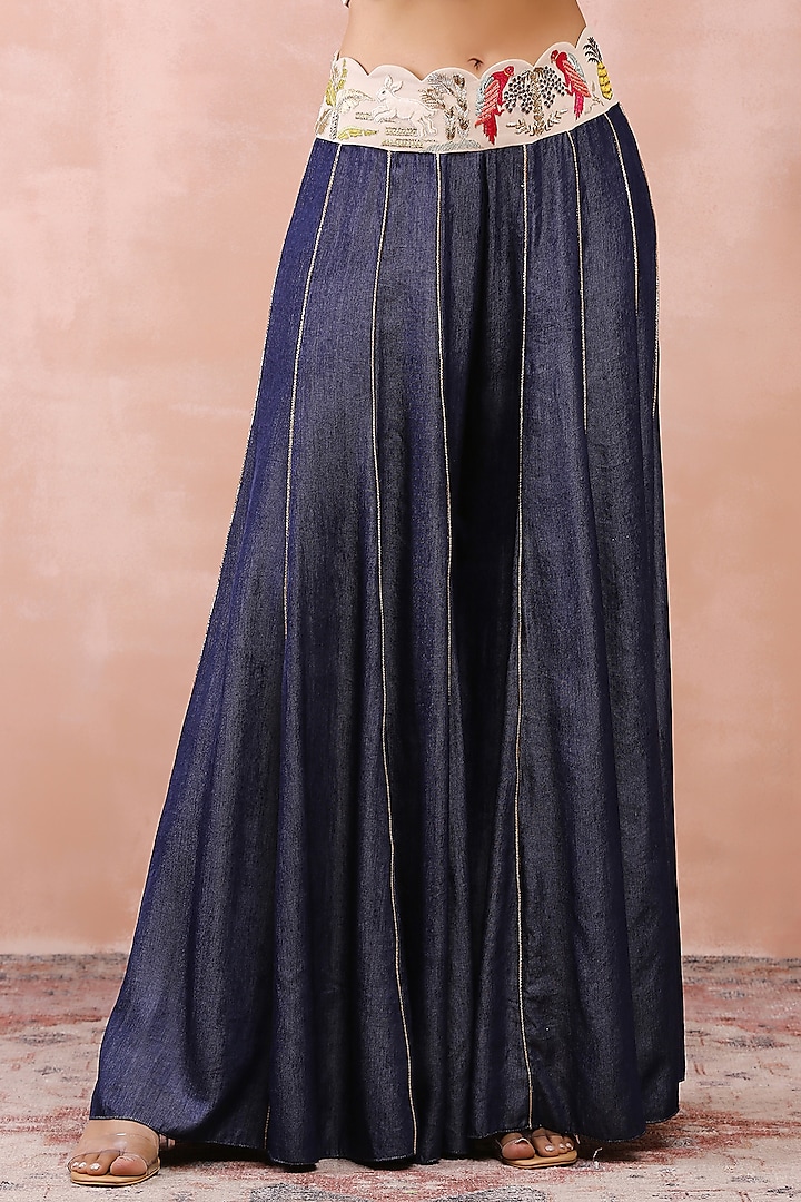 Blue Denim Embroidered Bridal Sharara Set by Payal Singhal at Pernia's Pop Up Shop