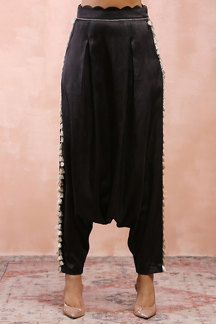 Black Satin Embroidered Jacket Set by Payal Singhal at Pernia's Pop Up Shop