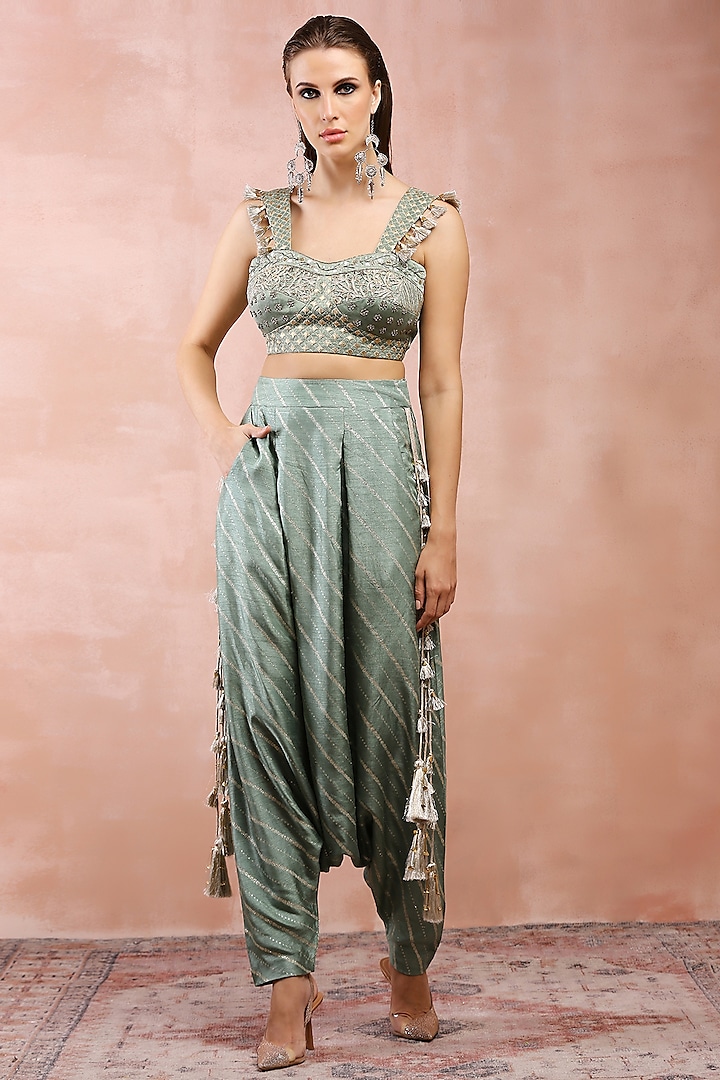 Sage Green Dola Silk Co-Ord Set by Payal Singhal at Pernia's Pop Up Shop