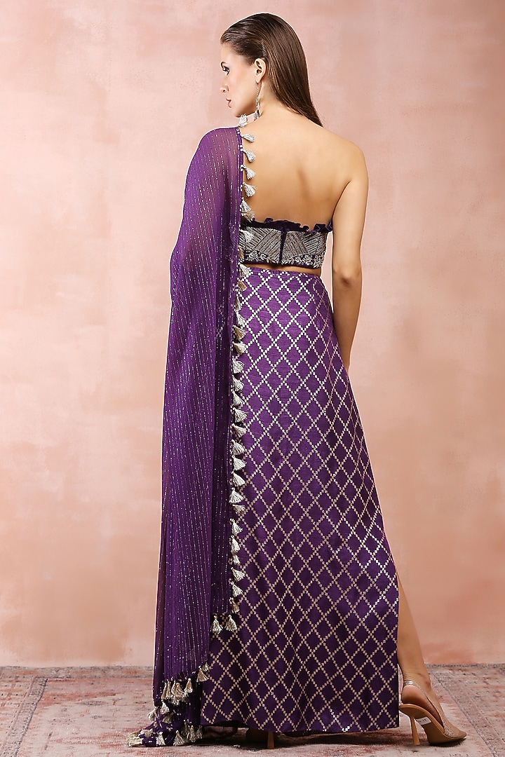 Purple Dola Silk Embroidered Skirt Set by Payal Singhal at Pernia's Pop Up Shop