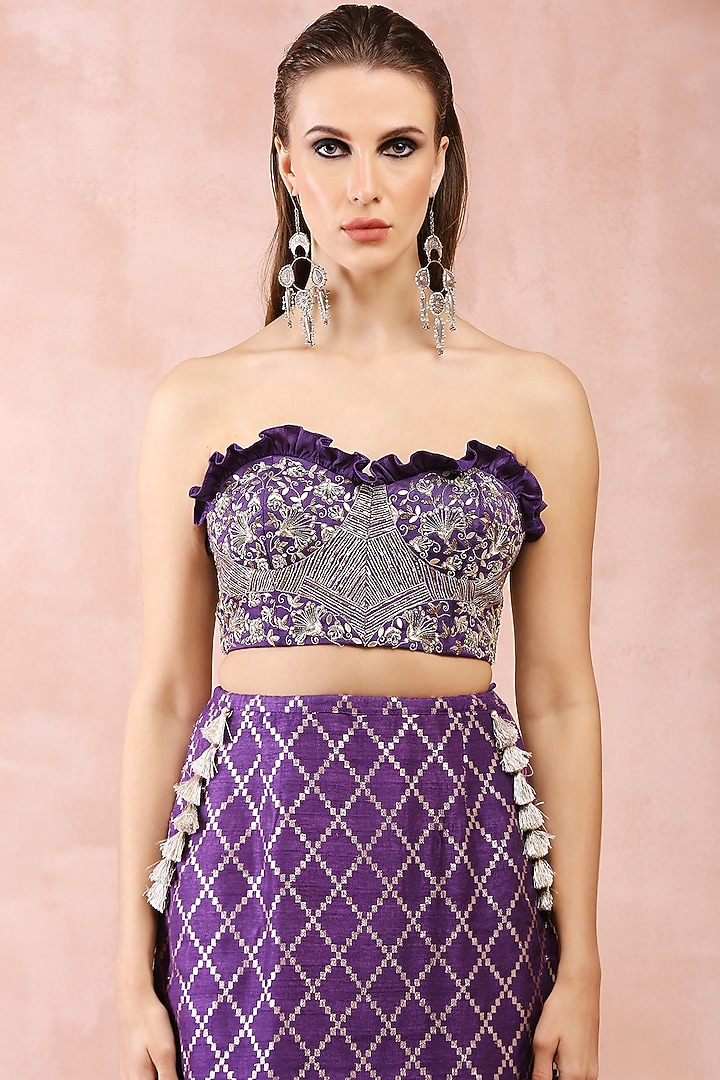 Purple Dola Silk Embroidered Skirt Set by Payal Singhal at Pernia's Pop Up Shop