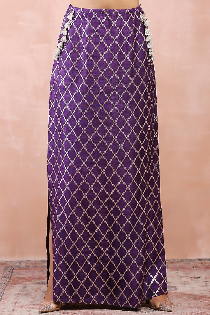 Purple Dola Silk Embroidered Skirt Set by Payal Singhal at Pernia's Pop Up Shop
