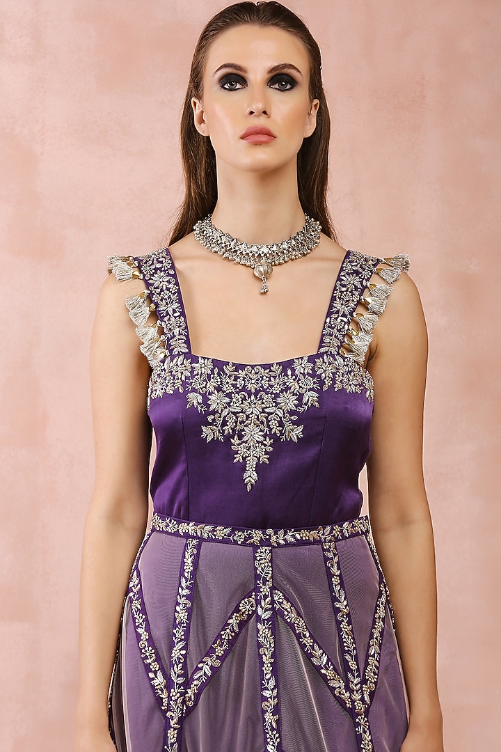Rose Pink Net Paneled Skirt Set by Payal Singhal at Pernia's Pop Up Shop