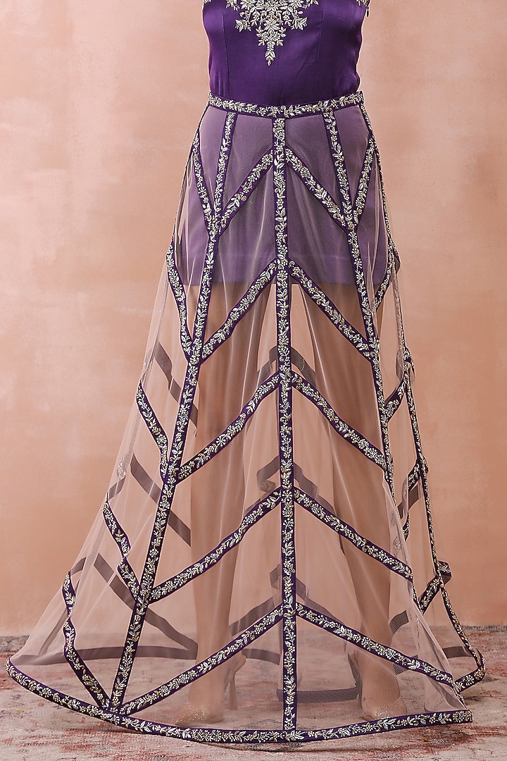 Rose Pink Net Paneled Skirt Set by Payal Singhal at Pernia's Pop Up Shop