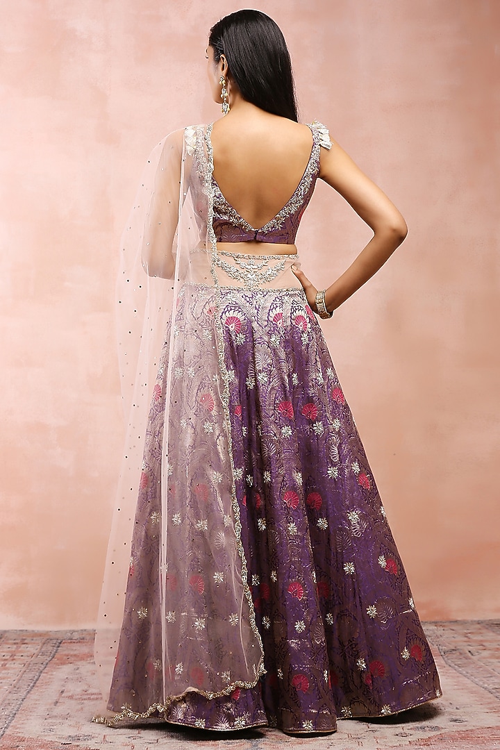 Purple Brocade Embroidered Wedding Lehenga Set by Payal Singhal at Pernia's Pop Up Shop