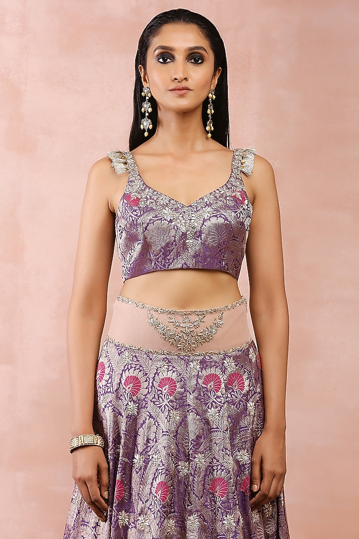 Purple Brocade Embroidered Wedding Lehenga Set by Payal Singhal at Pernia's Pop Up Shop