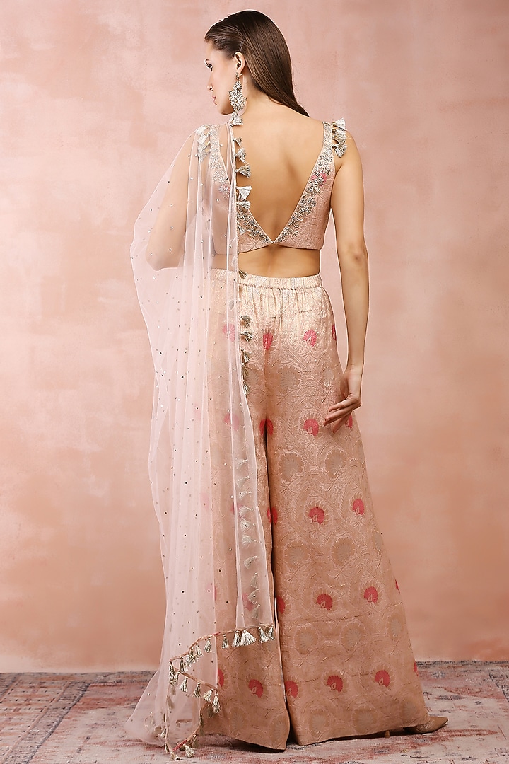 Rose Pink Brocade Embroidered Palazzo Pant Set by Payal Singhal at Pernia's Pop Up Shop