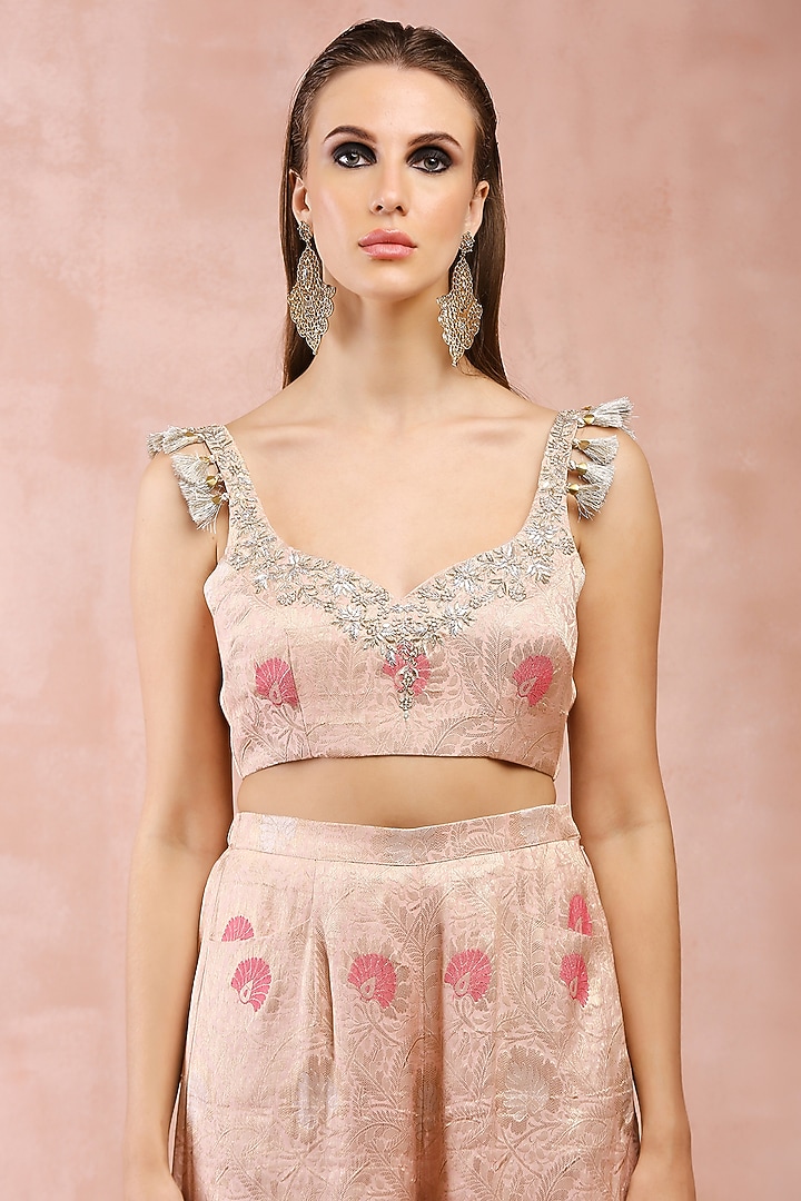 Rose Pink Brocade Embroidered Palazzo Pant Set by Payal Singhal at Pernia's Pop Up Shop