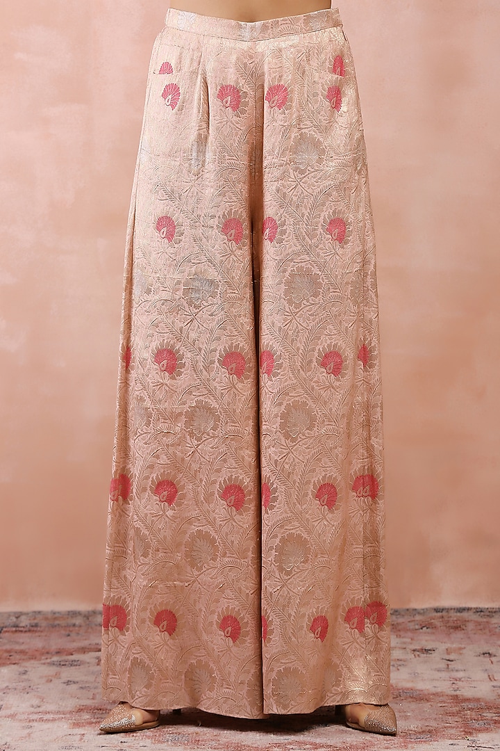 Rose Pink Brocade Embroidered Palazzo Pant Set by Payal Singhal at Pernia's Pop Up Shop