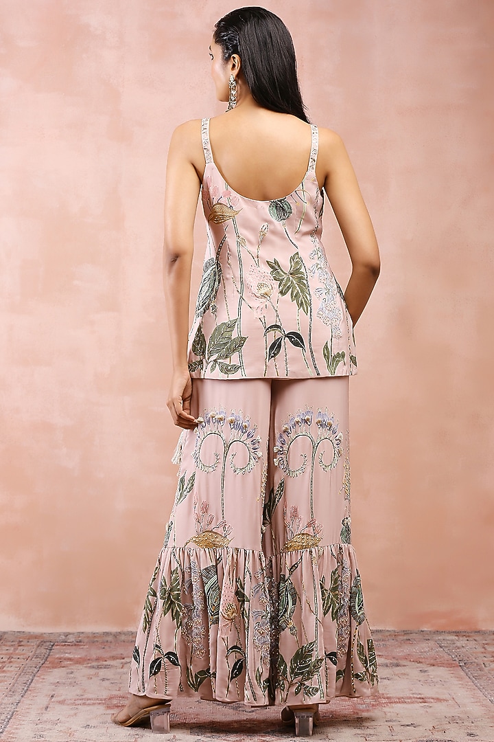Rose Pink Crepe Printed Bridal Sharara Set by Payal Singhal at Pernia's Pop Up Shop