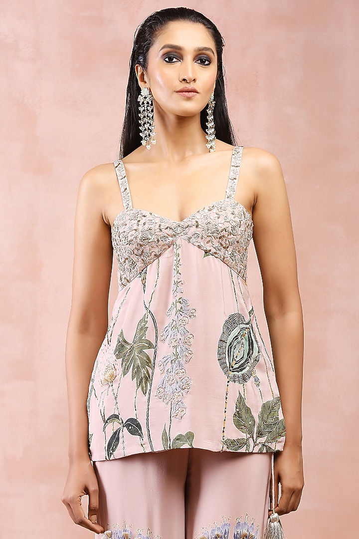 Rose Pink Crepe Printed Bridal Sharara Set by Payal Singhal at Pernia's Pop Up Shop