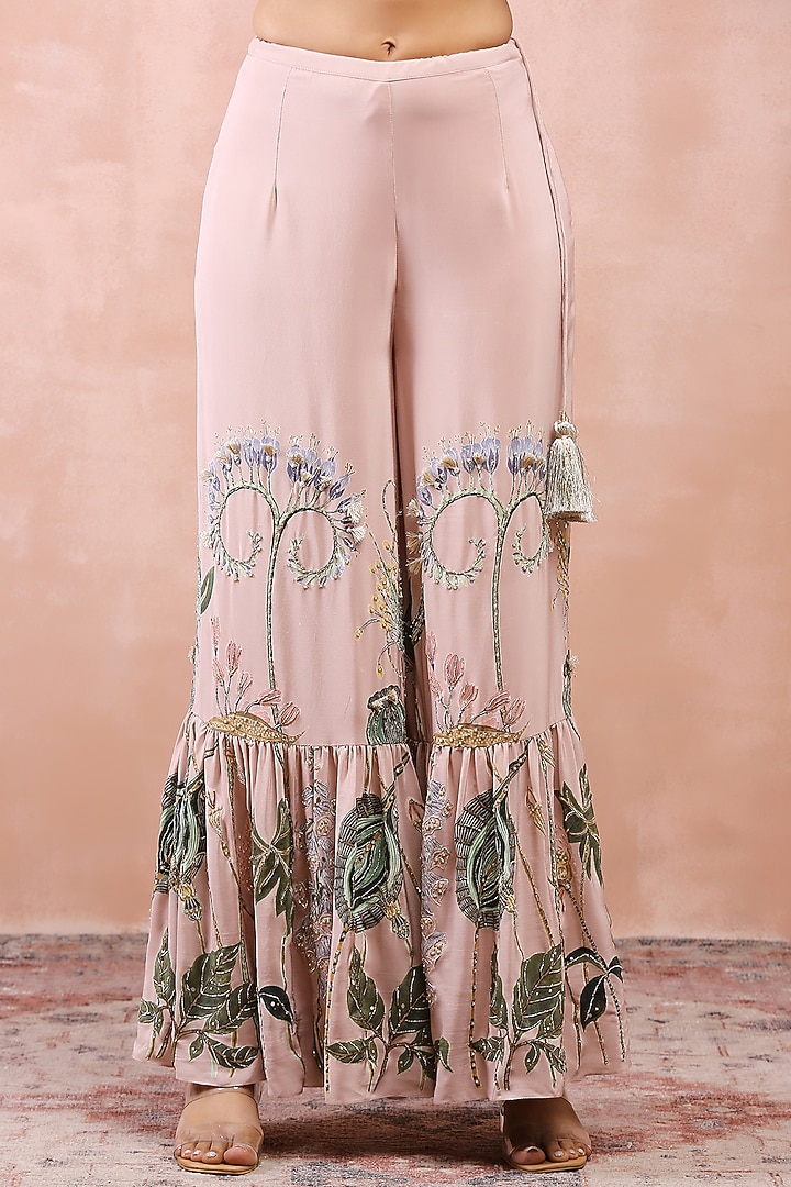 Rose Pink Crepe Printed Bridal Sharara Set by Payal Singhal at Pernia's Pop Up Shop