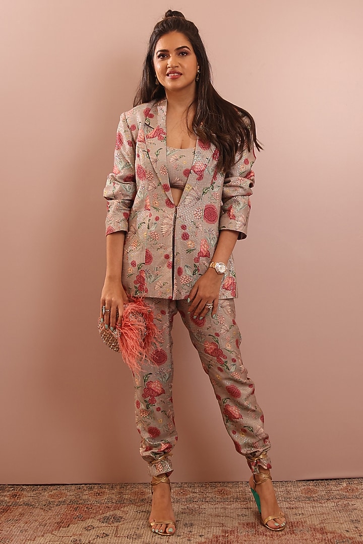 Grey Lurex Printed Blazer Set by PS Pret by Payal Singhal at Pernia's Pop Up Shop