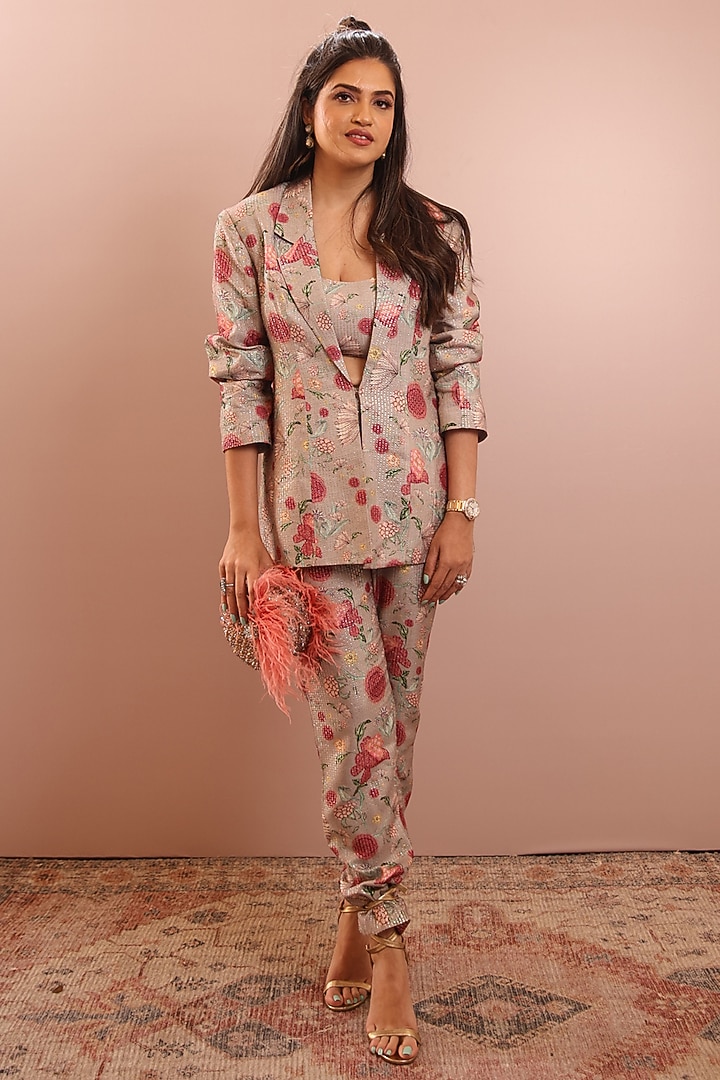 Grey Lurex Printed Blazer Set by PS Pret by Payal Singhal at Pernia's Pop Up Shop