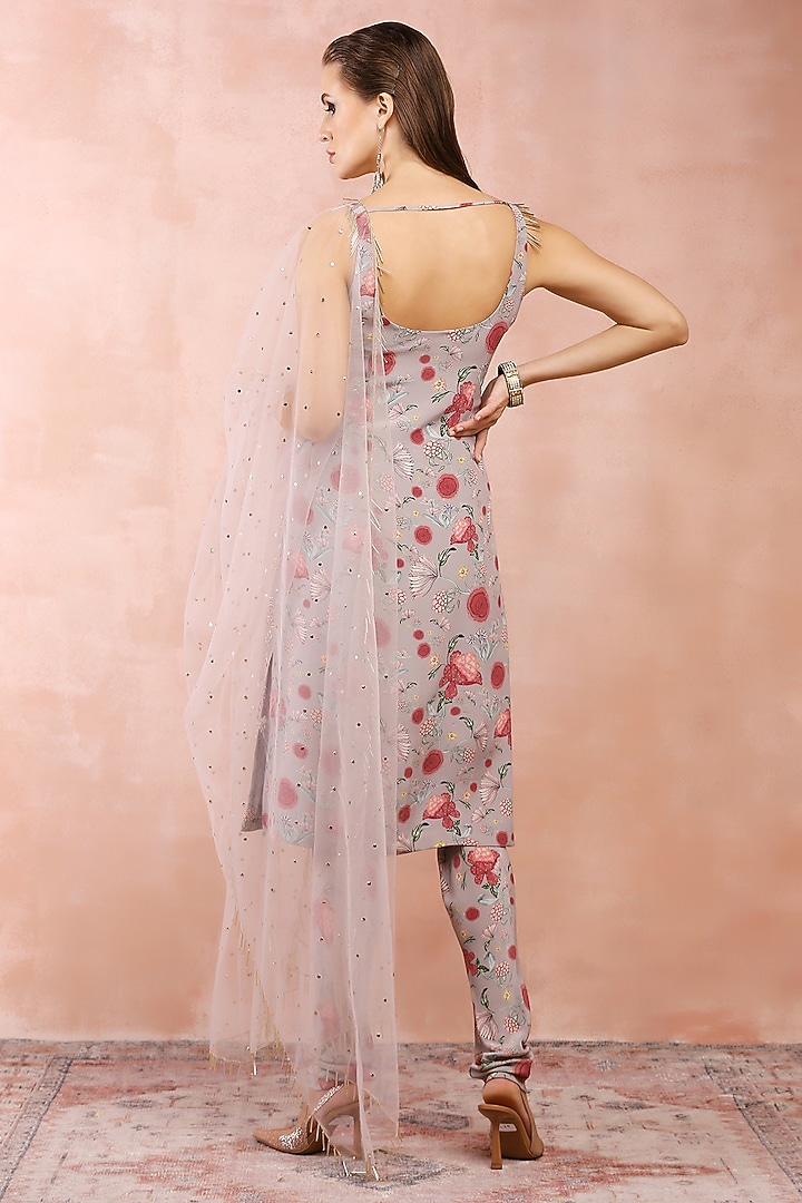 Grey Crepe Printed Kurta Set by Payal Singhal at Pernia's Pop Up Shop