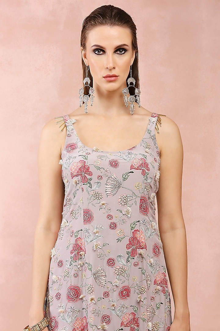 Grey Crepe Printed Kurta Set by Payal Singhal at Pernia's Pop Up Shop