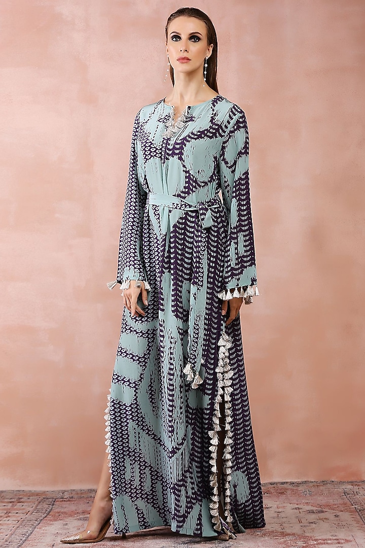 Aqua & Purple Crepe Printed Kaftan by PS Pret by Payal Singhal